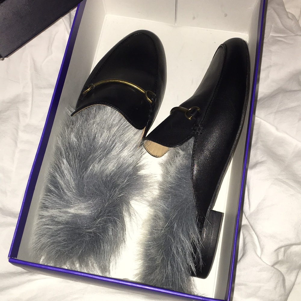 Gun Metal Faux Fur Slides Mules